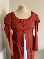 Load image into Gallery viewer, Rust Red Regency Jane Austen Day Dress Spencer Redingote Jacket Peplum Double Sleeve Pelisse
