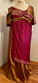 Load image into Gallery viewer, Burgundy Sari Copper Satin Regency Jane Austen Ball Gown Evening Dress
