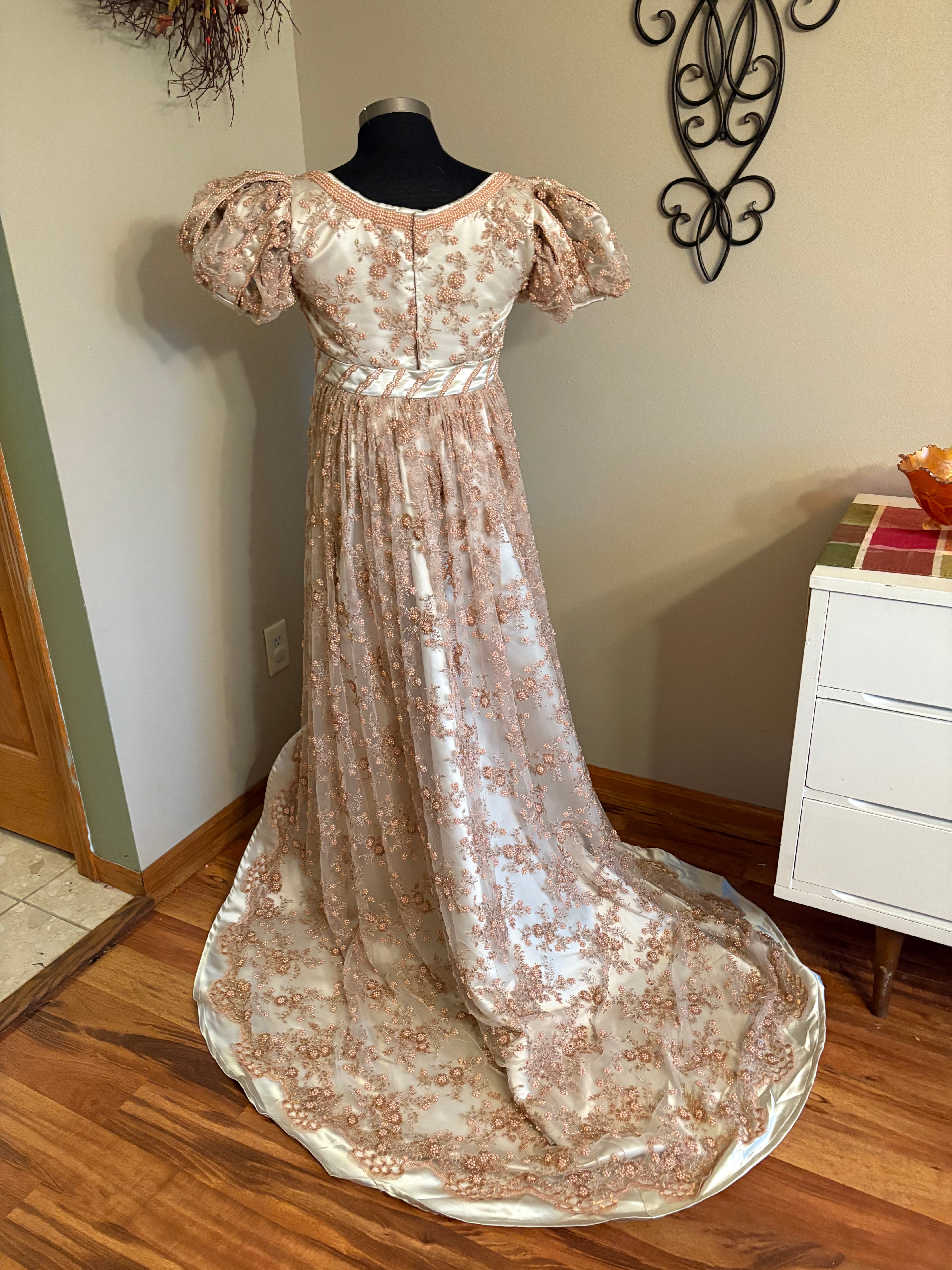 CUSTOM RESERVED Replica Beaded Silk Court Regency Jane Austen Ball Gown Evening Dress