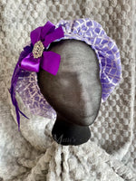 Load image into Gallery viewer, Regency Purple Silver Jane Austen Hat Muffin Cap Tam Beret Turban hairpiece Ball headpiece
