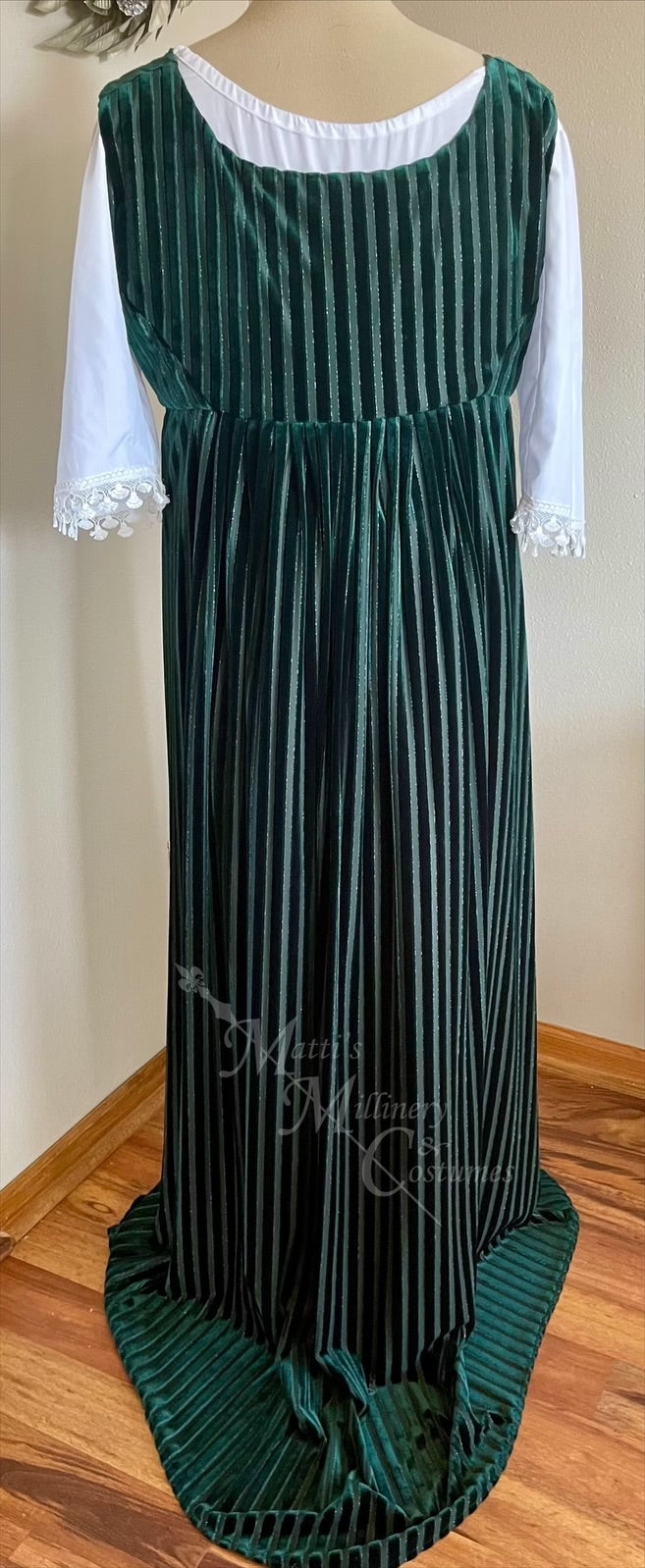 Green Velvet Regency Court Jane Austen Day Dress Open Robe Pelisse