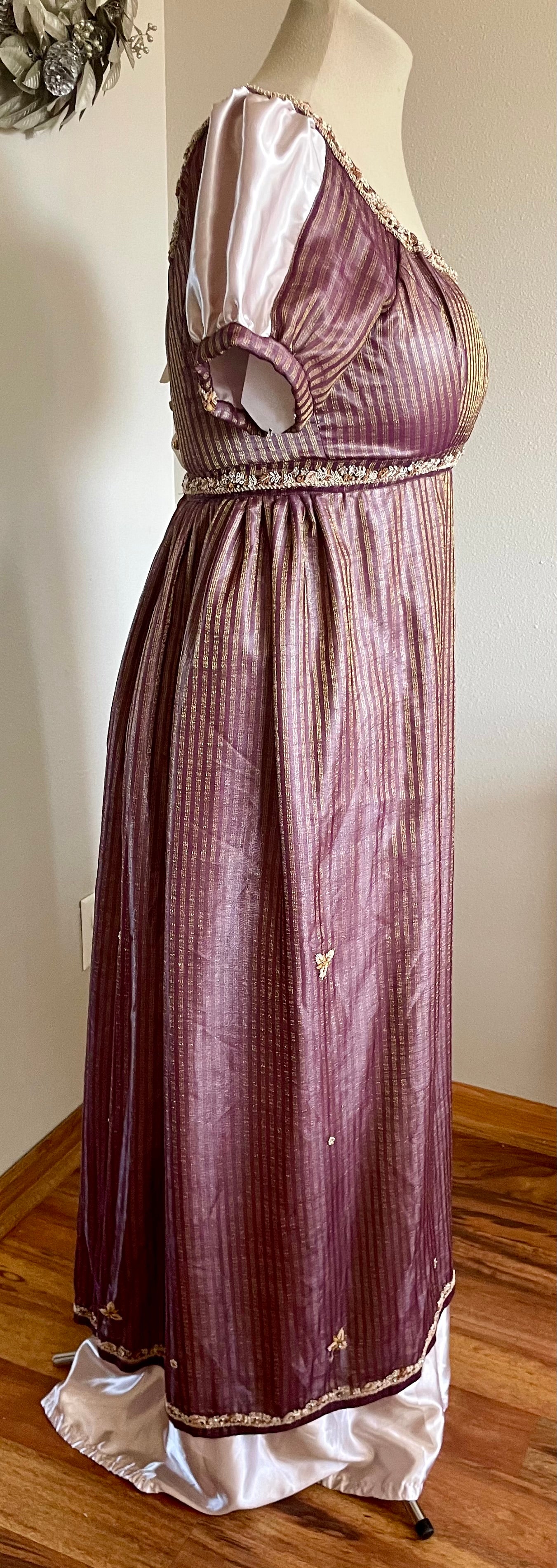 Purple Bronze Copper Sari Elegant Regency Era Jane Austen Ball Dress G Matti's Millinery & Costumes Purple Bronze Copper Sari Elegant Regency Era Jane Austen Ball Dress G Matti's Millinery & Costumes