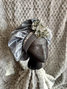 Regency Grey Silver White Jane Austen Hat Muffin Cap Tam Beret Turban hairpiece Ball headpiece