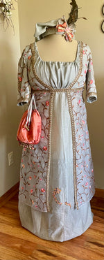 Load image into Gallery viewer, CUSTOM RESERVED Regency Jane Austen 1800s sari ball gown dress,reticule and turban

