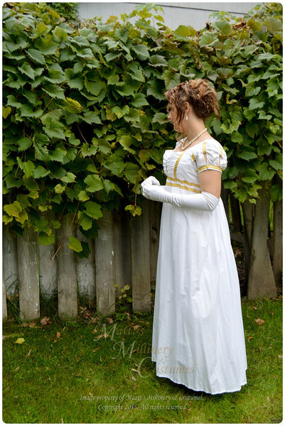 CUSTOM White Gold Henrietta Cotton Jane Austen Style REGENCY Ball Day Matti's Millinery & Costumes CUSTOM White Gold Henrietta Cotton Jane Austen Style REGENCY Ball Day Matti's Millinery & Costumes