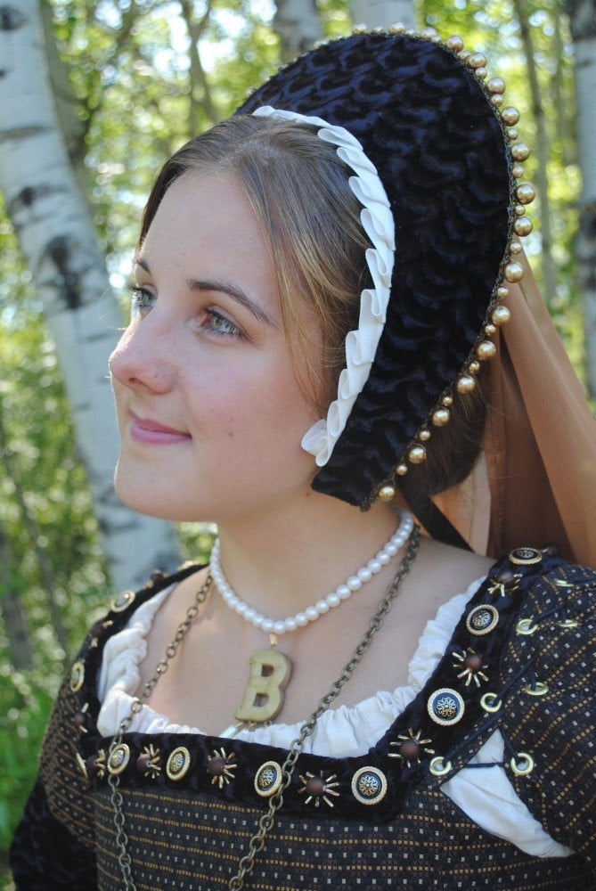 Coiffe Tudor Croix Renaissance Pour Femme - Capuche Française Royale, Costume Médiéval, Foire Renaissance