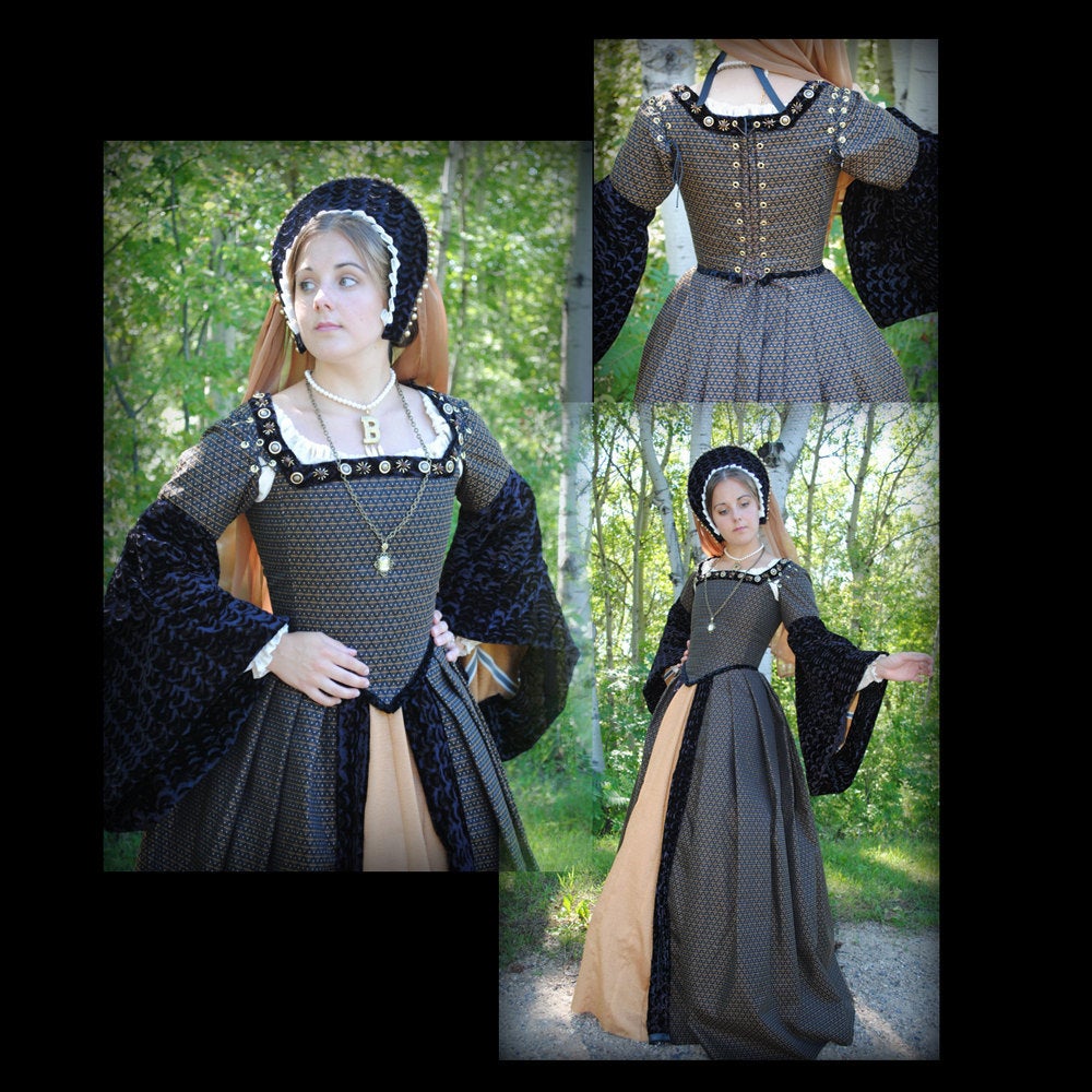 Renaissance Court Tudor dress costume in Black, Gold with 4 pieces by MattiOnline on Etsy CUSTOM