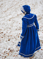 Load image into Gallery viewer, CUSTOM Regency Jane Austen dress Spencer Jacket Pelisse Militia P &amp; P Redingote in Velvet with bonnet and reticule
