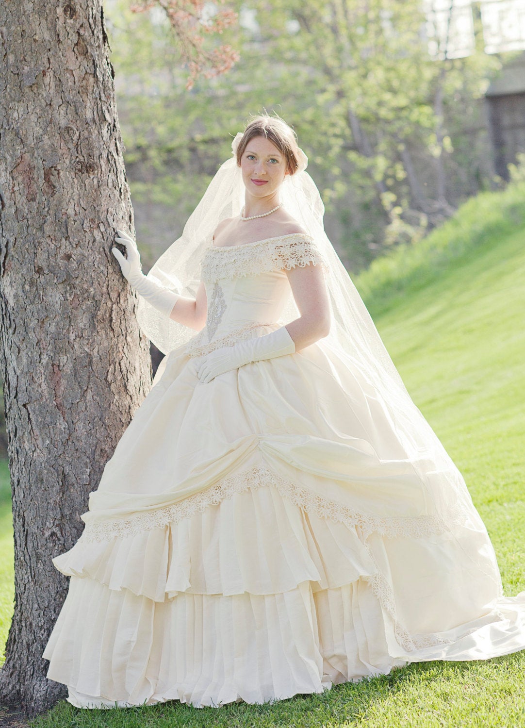 Bridal Wedding Victorian Civil War Steampunk Gown Dress includes veil