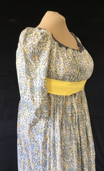 Load image into Gallery viewer, Magic Gray Yellow Block Print Cotton Regency Jane Austen Day Dress
