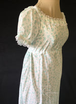 Load image into Gallery viewer, Cotton Regency Jane Austen Day Dress in mint green sprig print
