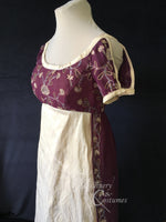 Load image into Gallery viewer, Wine Regency Jane Austen Ball Gown Evening Dress in silk dupioni &amp; sari silk
