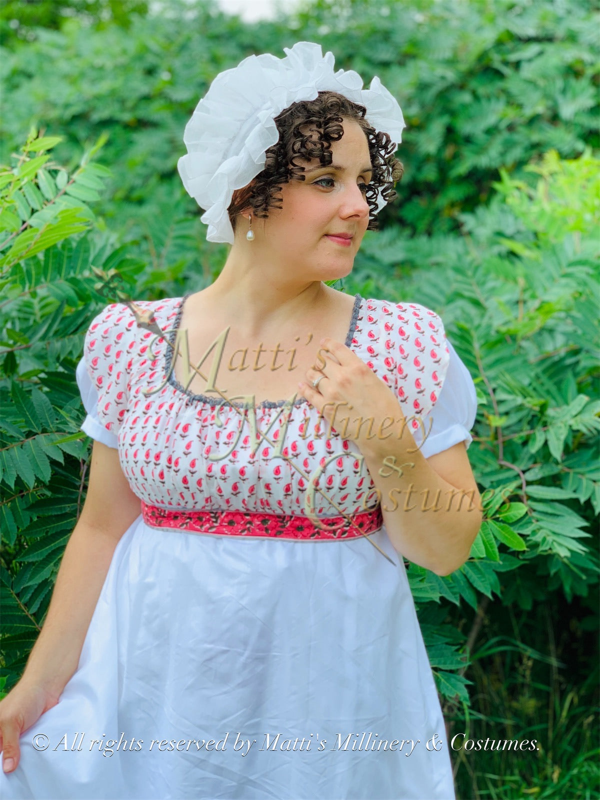Pink Gray Illusion Block Print Cotton Regency Jane Austen Day Dress Gown