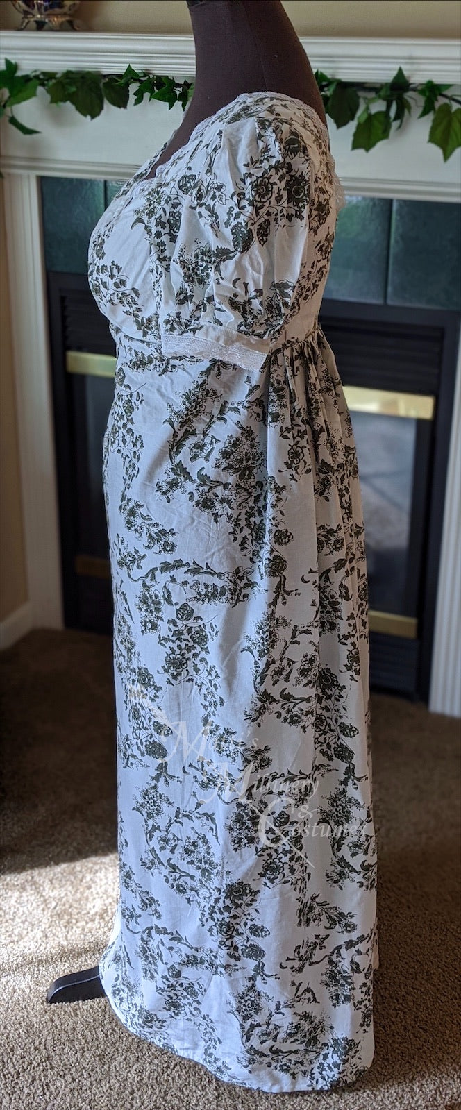 Gray and White Regency Jane Austen Day Dress in sari silk