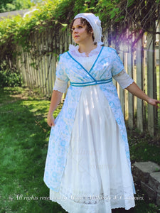 Teal White Regency Court Jane Austen Day Dress Open Robe Pelisse