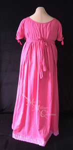 Fuchsia Pink Cotton Jane Austen Regency Drop Front Day Dress