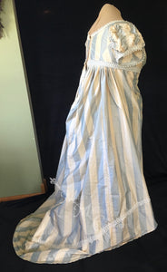 Blue Ivory Plus Size Regency Jane Austen Ball Gown Evening Dress in silk dupioni