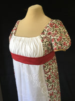Load image into Gallery viewer, Red White Madeline Block Print Cotton Jane Austen Regency Day Dress Gown
