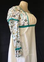 Load image into Gallery viewer, Teal Madeline Block Print Cotton Jane Austen Regency Day Dress Gown
