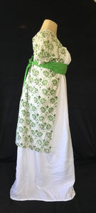 Green Madeline Block Print Cotton Jane Austen Regency Day Dress Gown