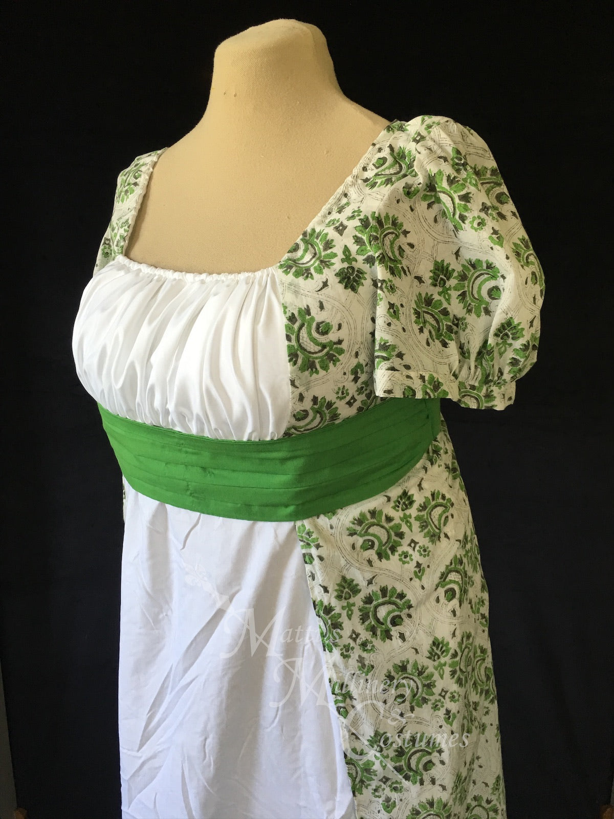 Green Madeline Block Print Cotton Jane Austen Regency Day Dress Gown Matti's Millinery & Costumes Green Madeline Block Print Cotton Jane Austen Regency Day Dress Gown Matti's Millinery & Costumes