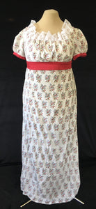 Red Berry Block Print Cotton Jane Austen Regency Day Dress Gown