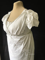 Load image into Gallery viewer, White Cotton Jane Austen Regency Drop Front Day Dress
