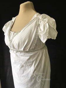 White Cotton Jane Austen Regency Drop Front Day Dress