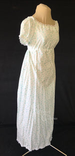 Load image into Gallery viewer, Cotton Regency Jane Austen Day Dress in mint green sprig print
