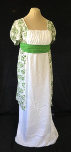 Green Madeline Block Print Cotton Jane Austen Regency Day Dress Gown