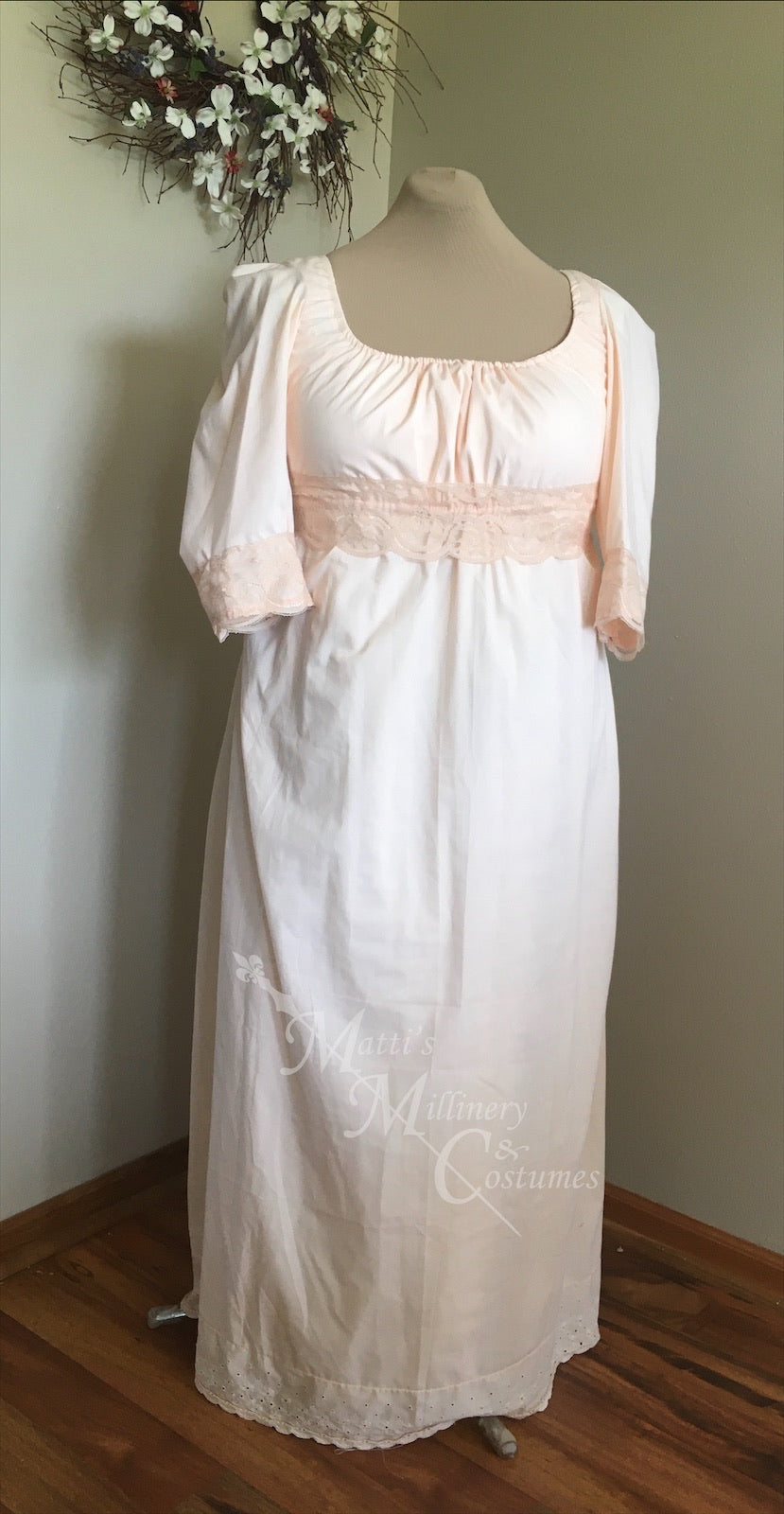 Peach Cotton Jane Austen Regency Day Dress Round Gown