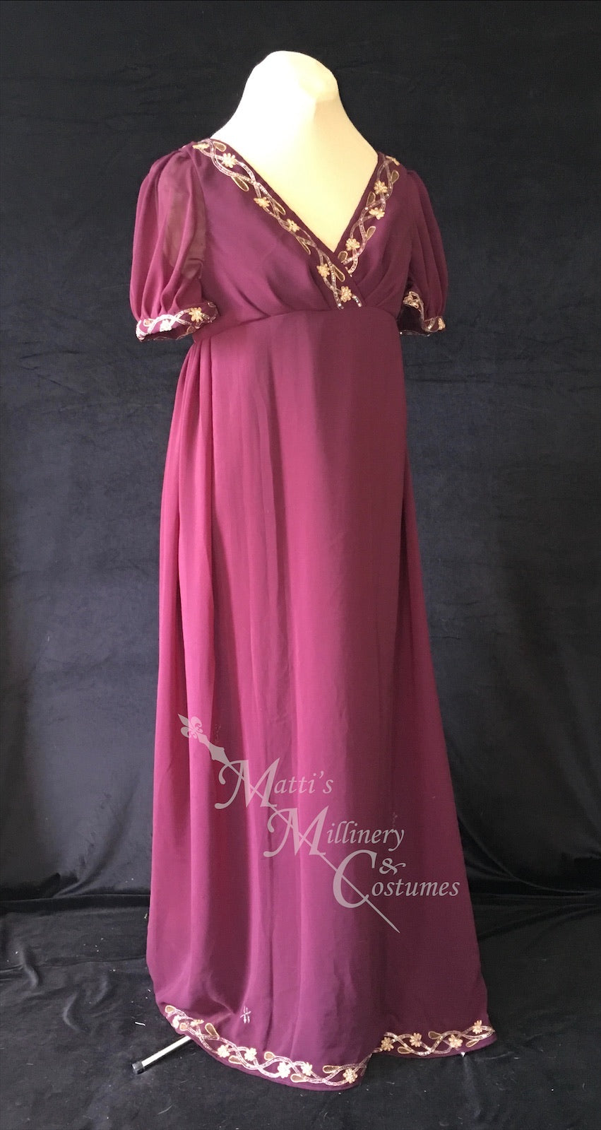 Wine Regency Jane Austen Ball Gown Evening Dress in sari silk