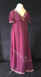 Wine Regency Jane Austen Ball Gown Evening Dress in sari silk