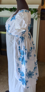 Load image into Gallery viewer, Embroidered Cotton Teal Regency Jane Austen Day Dress Open Robe Pelisse
