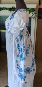 Embroidered Cotton Teal Regency Jane Austen Day Dress Open Robe Pelisse