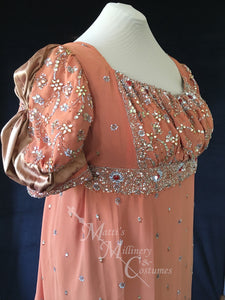 Coral Plus Size Regency Jane Austen Ball Gown Evening Dress in silk dupioni & sari silk