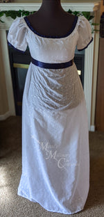 Load image into Gallery viewer, Blue White Elegant Eyelet Cotton Regency Jane Austen Day Dress Gown
