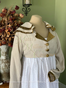 Natural & Gold SHAWNA Regency Jane Austen Day Dress Spencer Short Jacket Pelisse