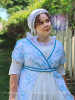 Load image into Gallery viewer, Teal White Regency Court Jane Austen Day Dress Open Robe Pelisse
