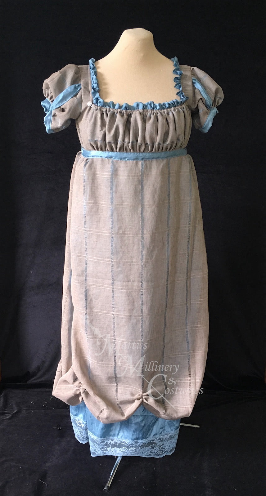 Gray Turquoise Jane Austen Regency Day Dress Gown Matti's Millinery & Costumes Gray Turquoise Jane Austen Regency Day Dress Gown Matti's Millinery & Costumes