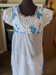 Embroidered Cotton Teal Regency Jane Austen Day Dress Open Robe Pelisse