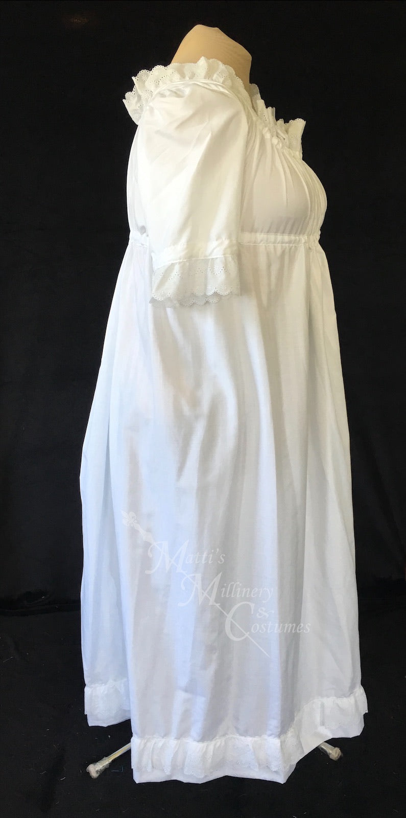 Magic White 1790s Round Gown Jane Austen Regency Day Dress in cotton