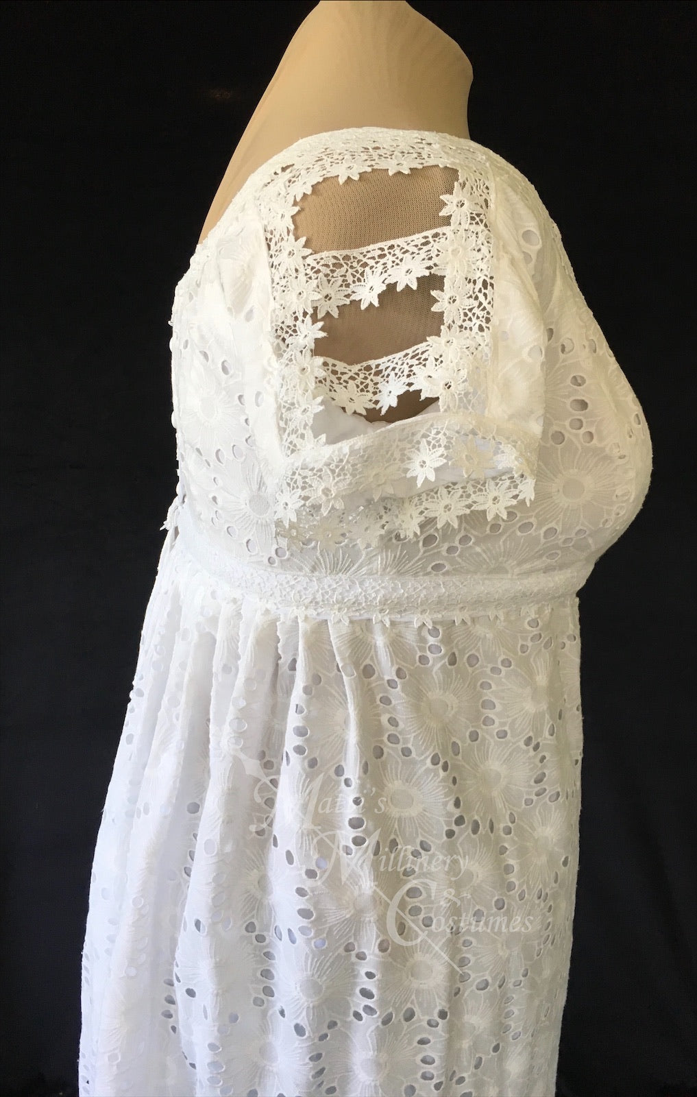 Daisy White Elegant Eyelet Cotton Regency Jane Austen Day Dress Gown