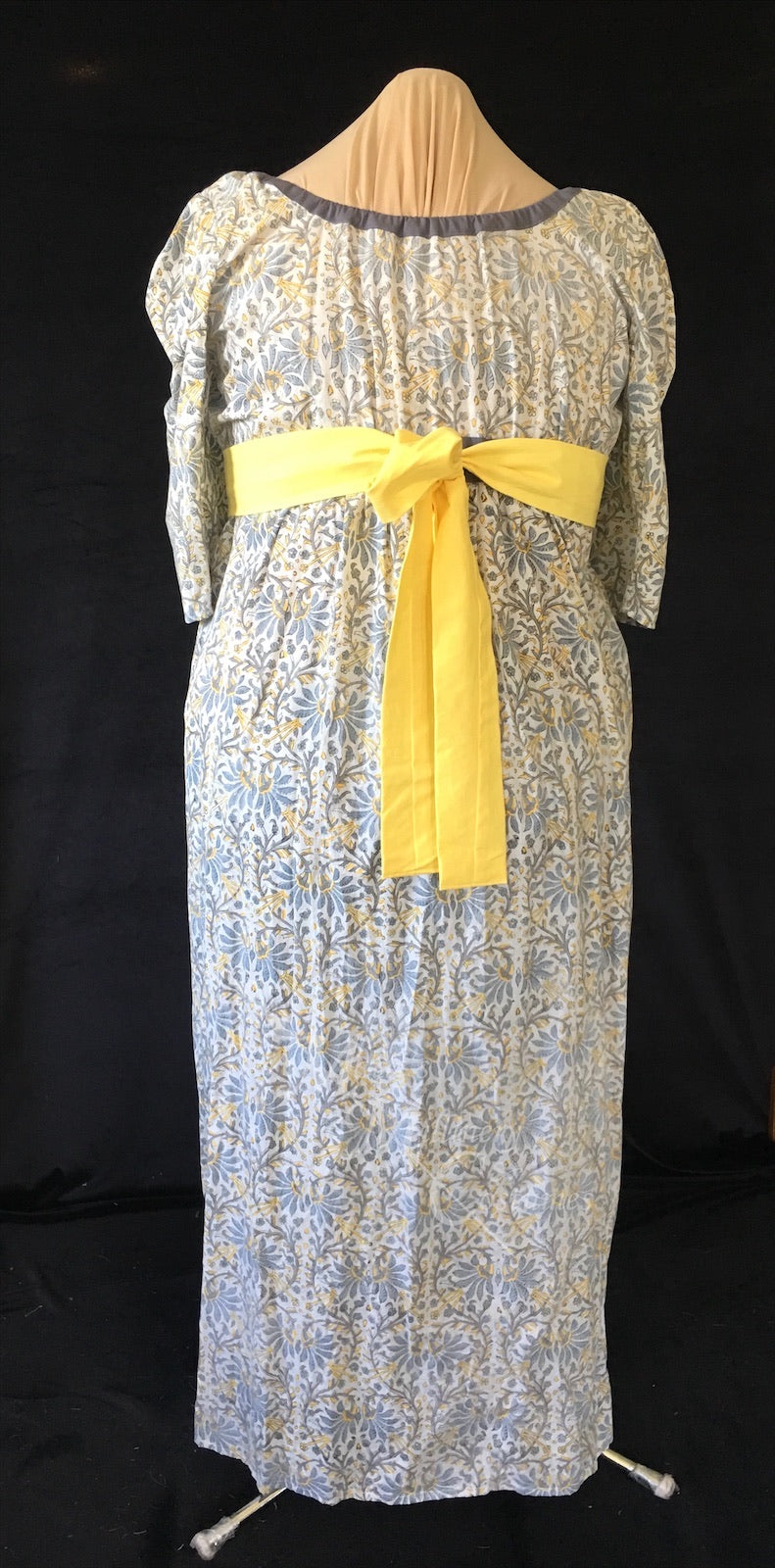 Magic Gray Yellow Block Print Cotton Regency Jane Austen Day Dress