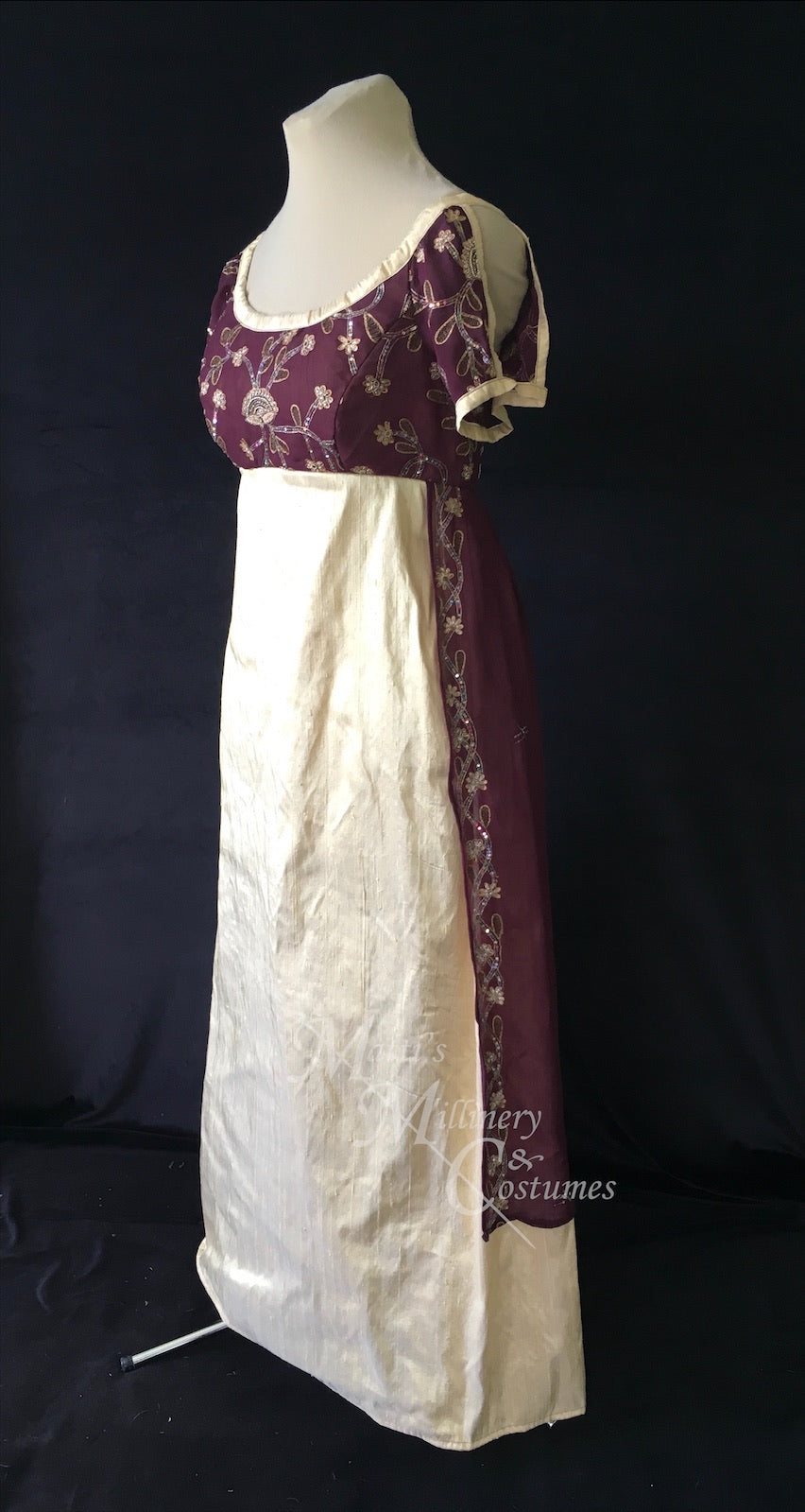 Wine Regency Jane Austen Ball Gown Evening Dress in silk dupioni & sari silk