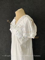 Load image into Gallery viewer, Fancy White Eyelet Cotton Jane Austen Regency Day Dress with crossover neckline
