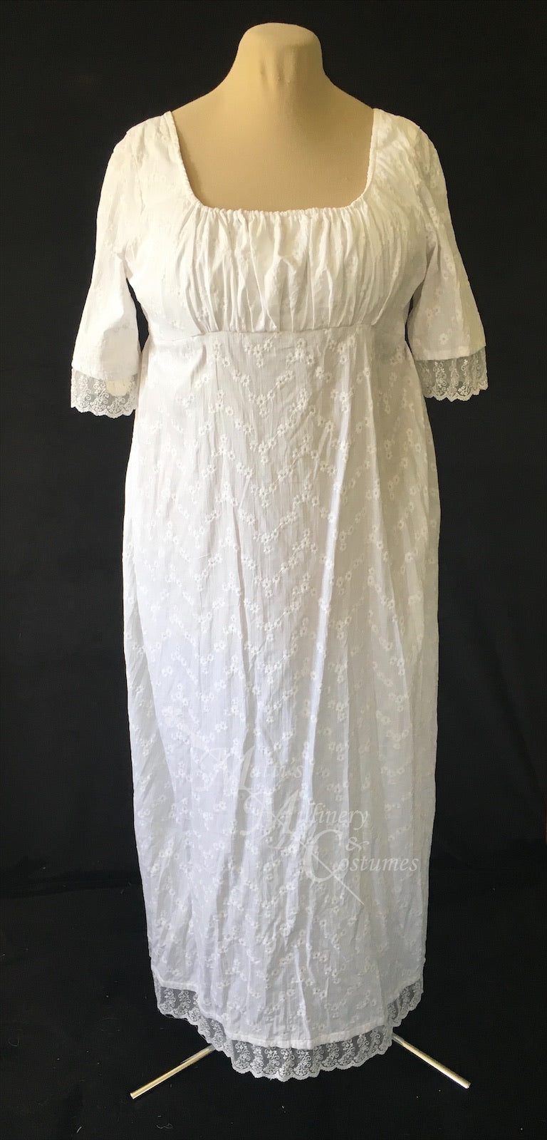 White Cotton Eyelet Seashore Regency Jane Austen Day Dress