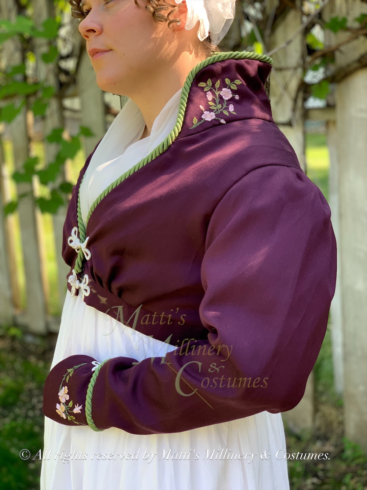 Elliot Burgundy silk embroidered spencer Regency Jane Austen Day Dress Spencer Short Jacket Pelisse