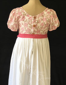 Pink Illusion Block Print Cotton Regency Jane Austen Day Dress Gown