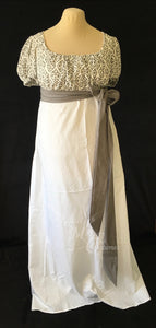 Gray Illusion Block Print Cotton Regency Jane Austen Day Dress Gown